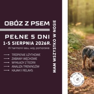 Sierpniowy obóz MAM WSZYSTKO W NOSIE - mantrailing, zabawy węchowe, wykłady z teorii, analiza treningów, kajaki i relaks